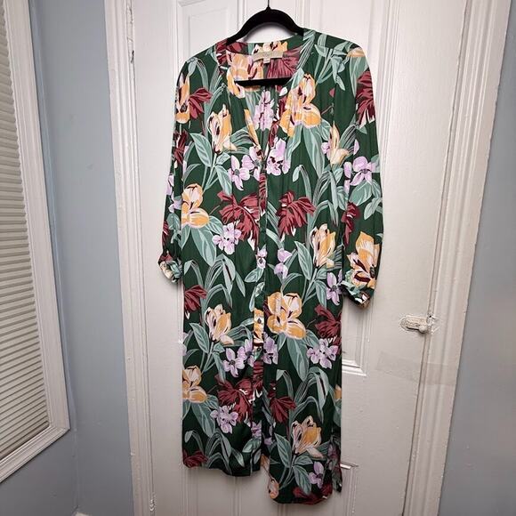 Loft Midi Dress Womens Small Tropical Floral Button Front Vacation Summer Spring - Picture 1 of 9